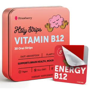 Vitamin B12 Oral Strips - Fast-Absorbing, Vegan, Non-GMO, Sugar-Free for Tiredness and Fatigue - Delicious Strawberry Flavor - 30 Count Healthcare
