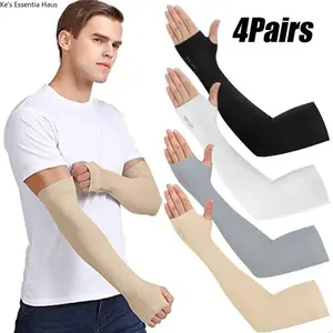 4 Pairs Ice Silk Sun Protection Arm Sleeves Unisex Cooling Stretch Outdoor Sports Arm Covers Lightweight UV Protective Gear for Cycling Driving Summer Wear