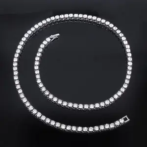 European and American Jewelry 925 Silver Plated 40-50CM 4MM Zircon Tennis Necklace In Stock Korean Style