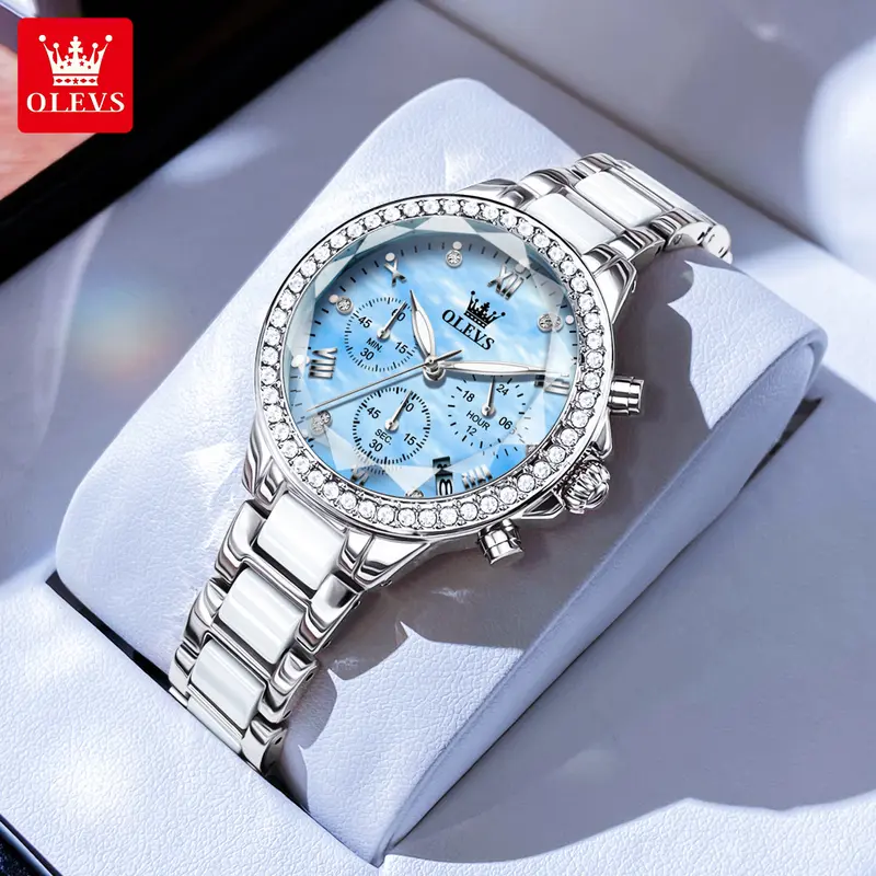 Women\'s Silver Blue Analog Quartz Stainless Steel Relog Mujer Waterproof Watch OPK Women main image 4
