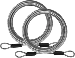 1/8inch Stainless Steel Security Cable 4/6/10/15FT Luggage Lock Safety Wire Flexible Steel Wire Rope With Double Loop (2 Pack)