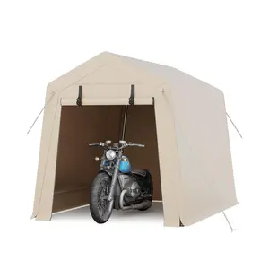 GARVEE 6x8 FT Portable Outdoor Storage Shed with 2 Roll-Up Zipper Doors & Vents, 240G Heavy-Duty Shelter Waterproof PE Tarp, UV-Resistant Carport for Motorcycle, Firewood, Tools -Khaki