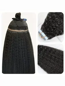 Kinky Straight Remy Hair Kinky Straight Tape in Hair Extensions Human Hair 20pcs/Piece #1B Yiki Straight Real Hair for Pretty Lady.