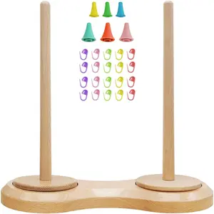 Wooden Yarn Holder Dispenser for Crocheting, Yarn Ball Holder for Knitting, Yarn Spindle Dispenser with Crochet Accessories (Double Balls)