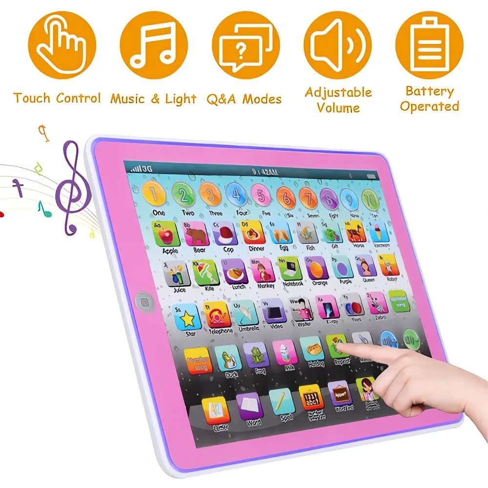 Kid Baby Toddler Educational Toy Tablet - ABS Material, 3x 1.5V AA Battery Operated, 24.3*19*1.5cm, Adjustable Volume (3 Levels), Realistic Look, Q&A Modes, Gift for 3+ Years Girls Boys