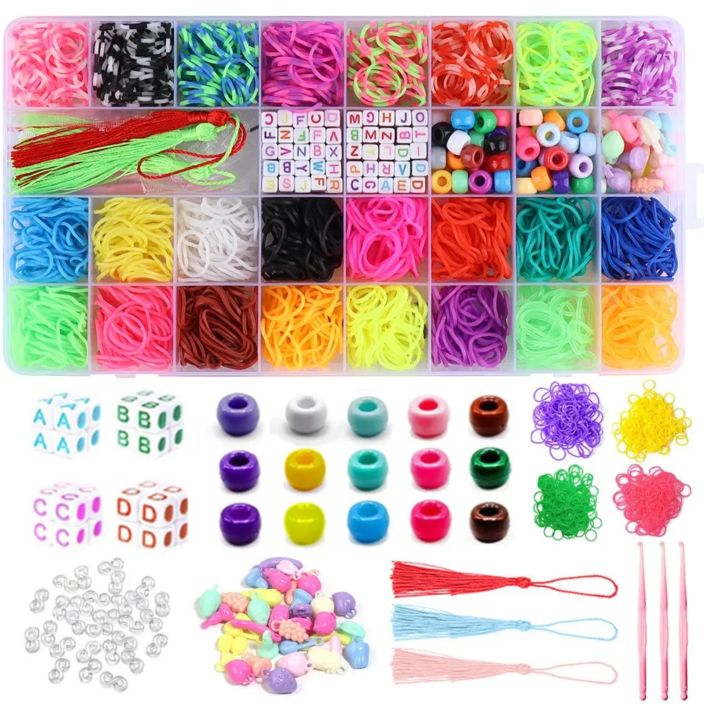 1200pcs Rubber Bands Set, Braided Rubber Bands for DIY Beading Making, DIY Jewelry Making Supplies Friendship Bracelet Making Kit, Handmade Craft Kit, Holiday Gift