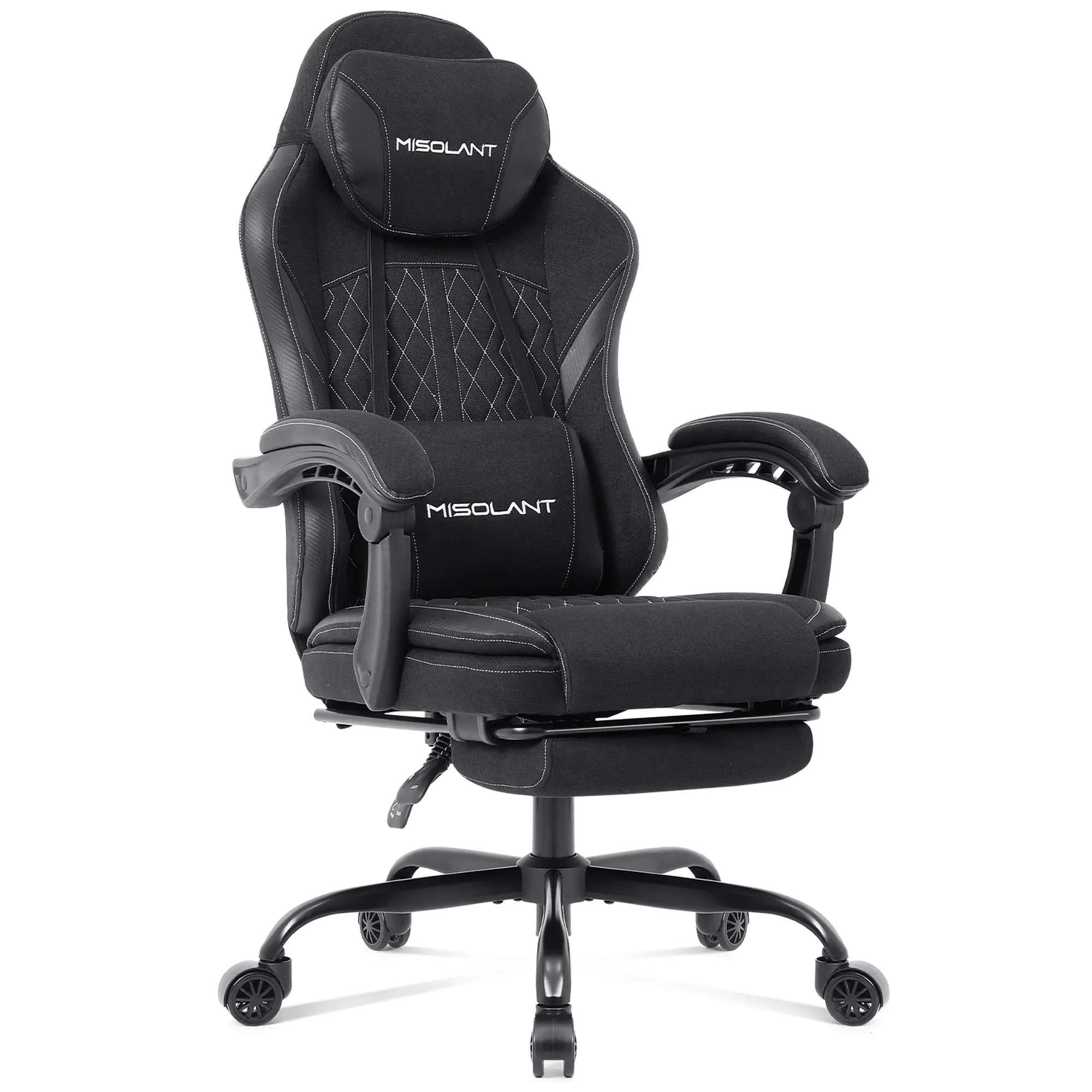 Misolant Fabric Gaming Chair, Massage Gamer Chair with footrest for Adults, High Back Ergonomic Computer Game Chair with Adjustable Headrest and Lumba