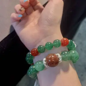 【Christmas style Green Strawberry quartz】Christmas Bracelets for Women Beaded Stretch Bracelet Holiday Charm Bracelets Jewelry Gifts