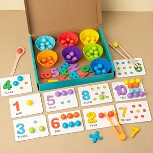 Montessori Number Cognitive Operation Bead Matching Set - Silicone Digital Learning Arithmetic Math Toy with Chopsticks & Spoons, Cognitive Development & Color Recognition Engaging Tool for Young Children, Kindergarten Educational Gift