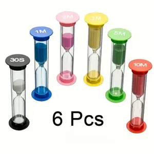 6 Piece Sand Timer Set, Colorful Hourglass Countdown Timers, Precision 1-30 Minutes, No Power Needed, Compact Portable for Classroom Sports Home Use, Lightweight