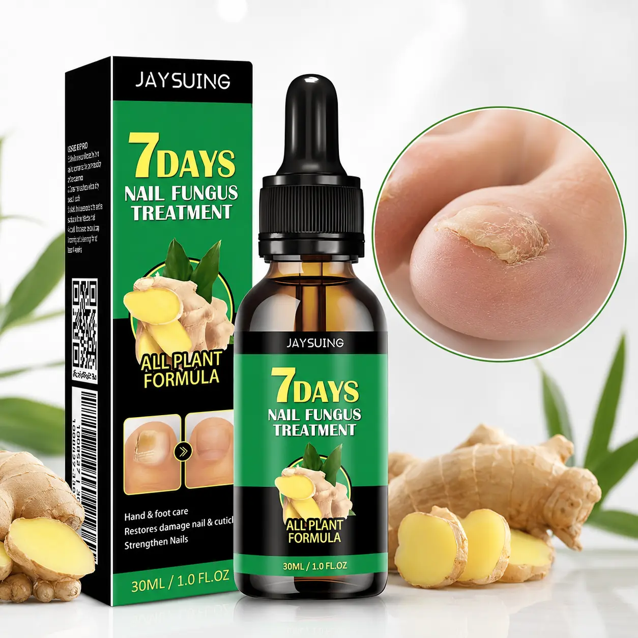 Ginger Nail Care Serum, 30 mL Dropper with Ginger Extract and Glycerin for Rough, Dry and Damaged-Looking Fingernails, Toenails and Cuticles