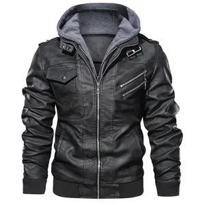 Zaitun Men’s Faux Leather Moto Jacket – 100% PU Hooded Biker Coat with Zipper Pockets & Buckle Details – Stylish, Warm & Durable Streetwear Outerwear for Fall/Winter Looks
