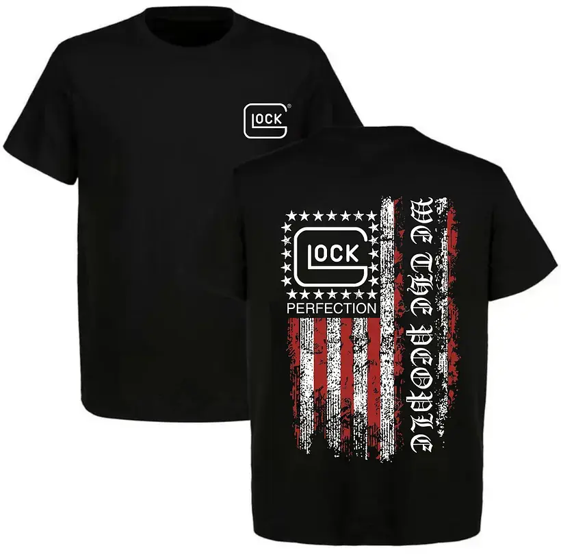 American Flag T-Shirt for Men – Tactical Front and Back Logo Graphic Tee, Second Amendment Shooting Range Apparel, Gift for Gun Owners and Veterans
