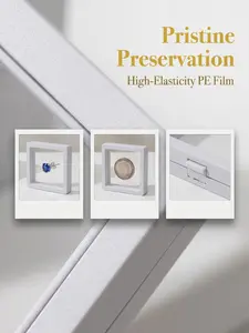 5-Pack (11cm×11cm) 3D White Floating Display Cases, Dustproof Jewelry Packaging, Transparent Hanging Storage Boxes with Elastic Membrane, for Necklaces, Bracelets, Rings, Coins, Earrings & Brooches, Suitable as Gift Boxes for Retail and Personal Use