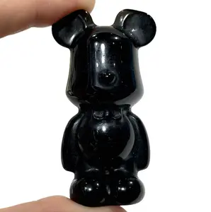 IG Crystal 3 Counts Different Materials Gloomy Bear Crystal Yellow Calcite Black Obsidian Healing Crystal Home Decoration