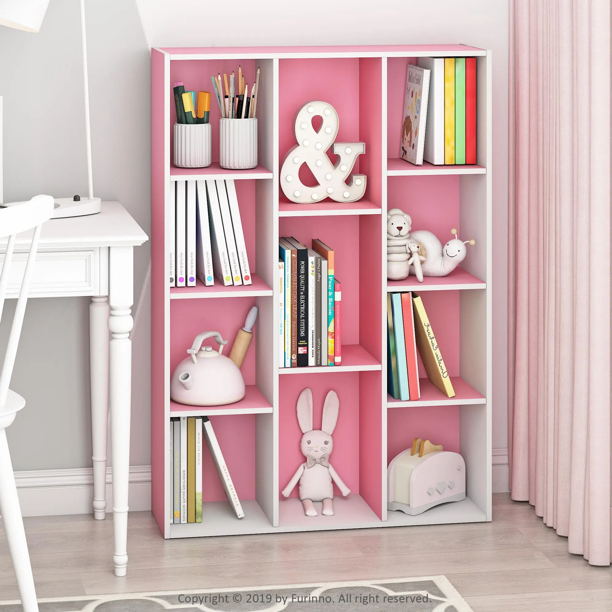 LUDER 11-Cube Reversible Contemporary Cube Grid Bookshelf - Freestanding Space Saving Indoor Shelving Rack, 29.13w x41.73h x9.44d in, Assembly Required, Stylish White/Blush Pink, for Bedroom/Living Room, Floating Shelves Compatible
