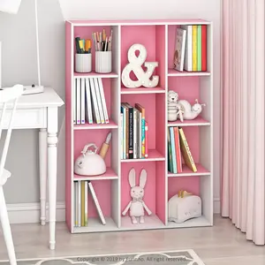 LUDER 11-Cube Reversible Bookshelf Book Rack - Geometric Modern Freestanding Indoor Furniture, 29.13(w)x41.73(h)x9.44(d) in, Easy Assembly Required, Stylish Design, White/Pink, Living Room/Bedroom Use, Floating Shelves Compatible