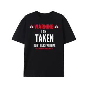 Cotton Men'S Casual Cotton T-Shirt with "I Am Taken" Warning Graphic - Round Neck, Short Sleeve, Geometric Pattern, Stretch Fabric, Unisex Tee for All Seasons