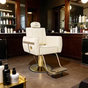 Reclining Barber Chair,Ergonomic Styling Chair with a Wider,Thicker Seat,Heavy-Duty Hydraulic Salon Chair with Removable Headrest,550 LBS Capacity Swivel Chair for Barbershop (Beige)