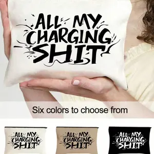 Fun Multifunctional Charging Cable Storage Bag, Zipper Closure, Charger Pattern, Women's Makeup Bag, Makeup Organizer Pouch, Lightweight Travel Toiletry Kit, Girl Gift, Travel Cosmetic Bags