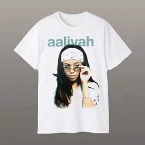 Aaliyah Bandana Teal Logo Graphic T-Shirt – Queen of R&B Graphic Tee Streetwear Style
