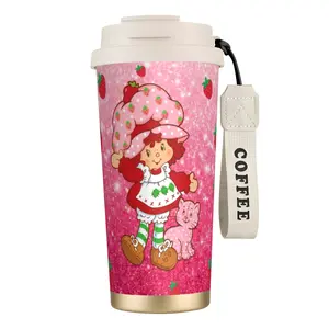 Sweet Strawberry Girl Dual-Drink Vacuum Cup, Stainless Steel Strawberry Sweetheart Insulated Bottle, Leak-Proof Portable Mug for Travel & Office