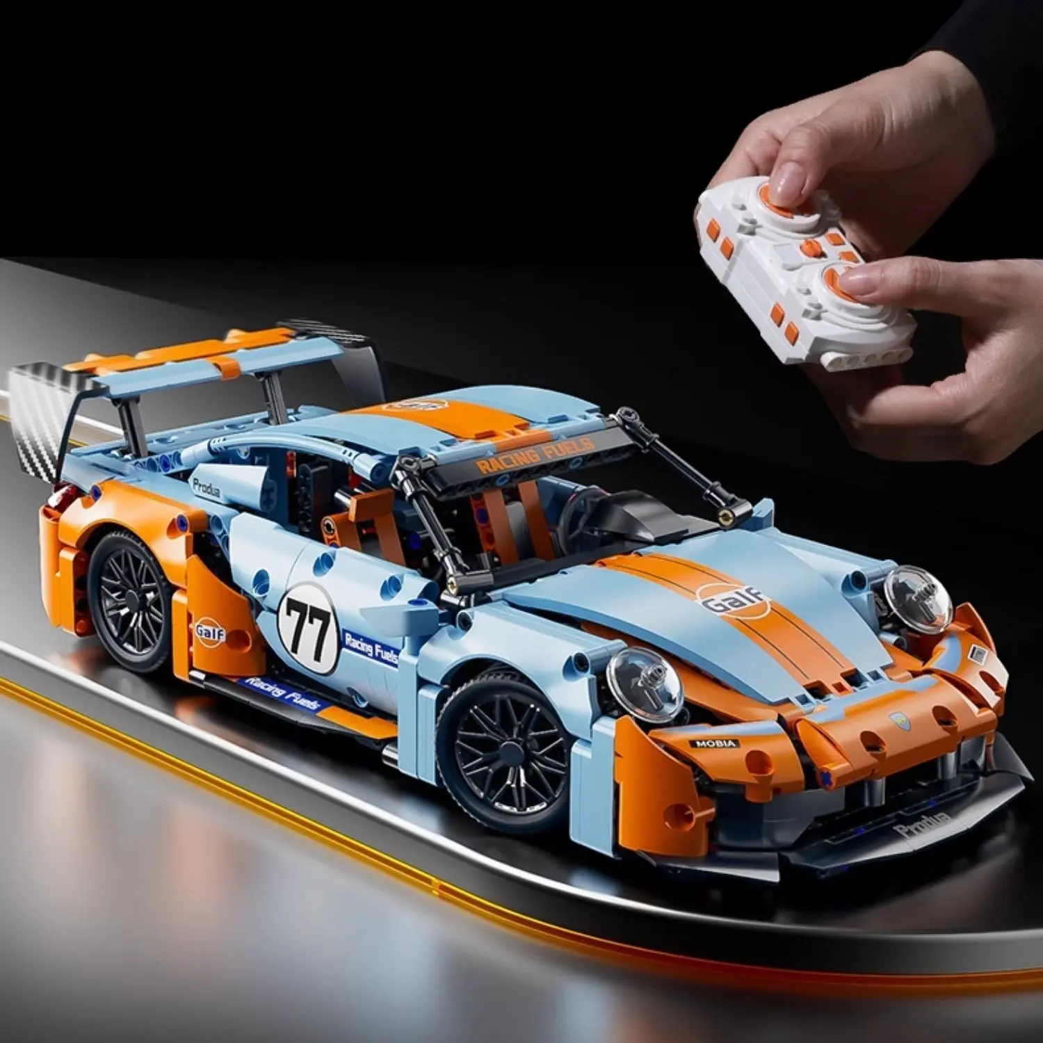 Limited Edition RC 911 1:14 Brick Model Set, 1000+ PCS Buildable Blocks Kit Collectible Construction STEM DIY Assembly Electronic Build Toy for Ages 8+, Dual Motors, LED Light Effects, 2.4GHz Remote Control, Acrylic Display Case