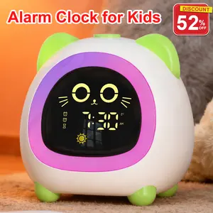 Cat-Shaped Kids Alarm Clock with OK-to-Wake Night Light and Sleep Trainer for Toddlers and Girls - Fun & Educational Timepiece