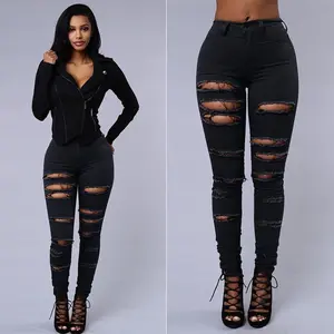 European and American ripped jeans women's skinny jeans European and American ripped jeans women's skinny jeans