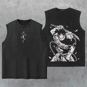 Toji Fushiguro JJK Washed Tank Top, Sorcerer Killer Anime Sleeveless Shirt, Jujutsu Kaisen Gym Tank Vintage Streetwear for Men
