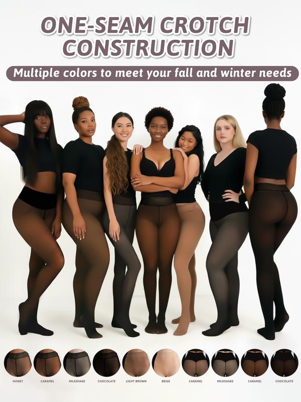 Winter Magic Fleece Uned Leggings One Seam Compression Band Fleece-lined Tights M To 3XL 6 Shades Closed Foot Magic Skin Pantyhose Plus Size Light Brownfu Big Black Women Minimalist
