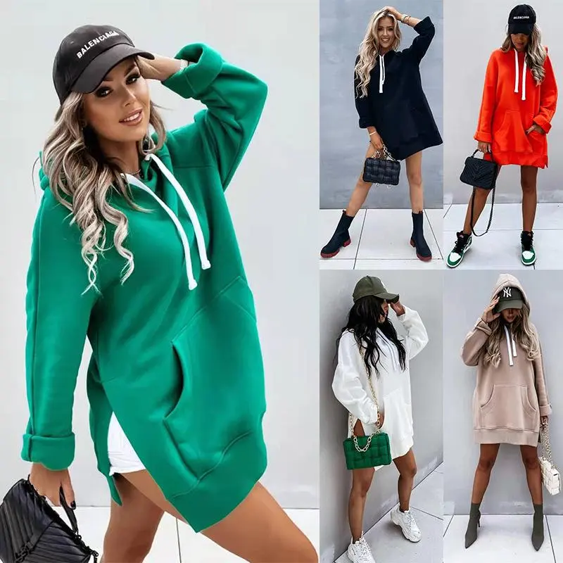 Women’s Oversized Hooded Sweatshirt Dress with Pockets, Long-Sleeve Pullover Mini Dress