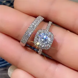 Elegant engagement ring princess cut synthetic cubic zirconia alloy quad uncoated simple elegant design suitable for daily and wedding occasions December birthday stone Christmas gift