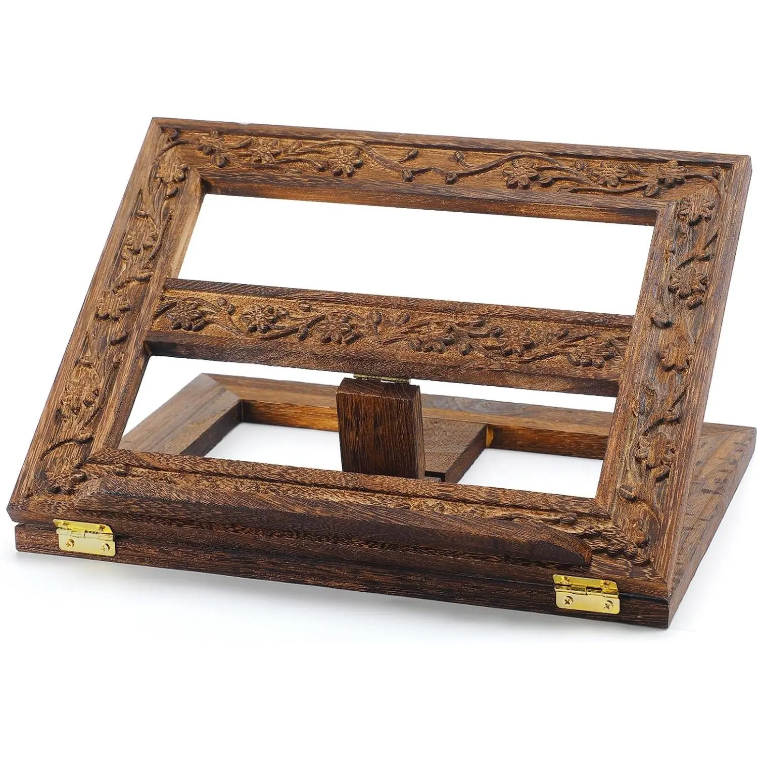Adjustable Carved Folding Wooden Bible Stand Missal Holder Book Display for Reading Religious Prayer, Wooden Holy Book Holder 12.99 x 10.04 Inches Dark Brown