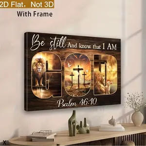 2D Flat Framed 2D Surface, 1 Piece Framed Bible Verse Canvas Poster - Christian Religious Wall Art, Psalms - Ready-to-Hang Spiritual Decoration for Living Room, Bedroom, Church - Warm Gold/Brown Tone Wrapped Frame - Christian Inspirational Gift, Sere