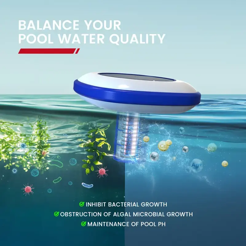 Solar Pool Ionizer, Upgraded Floating Cleaner - Cleans Pools Up to 45,000 Gallons, Ideal for Above Ground, In-Ground Pools, Spas, and Hot Tubs
