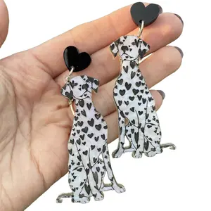 Acrylic Dalmatian Earrings - Unisex, Hand Painted, Lightweight, 2.25 Inches