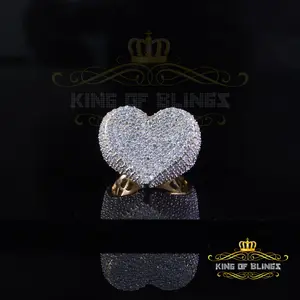 King of Bling's Women's 925 Yellow Silver 5.00ct Round VVS D Clr Moissanite Big Heart Ring SZ 7