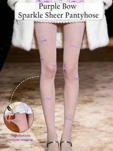 Bow Sequined Mesh Pantyhose, Vintage Ballet Sheer Stockings, Y2K High Stretch Sweet Girl Socks, Fashionable Women's Leggings