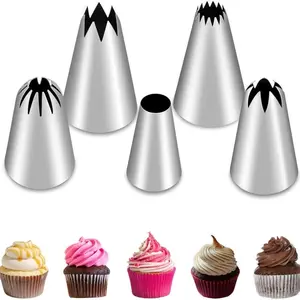 5-Piece Piping Tips Set, Stainless Steel Cake Decorating Nozzles with PP Bag, Seamless Welding Icing Tips for Bakery – For Home Baker Cake Shop Gift