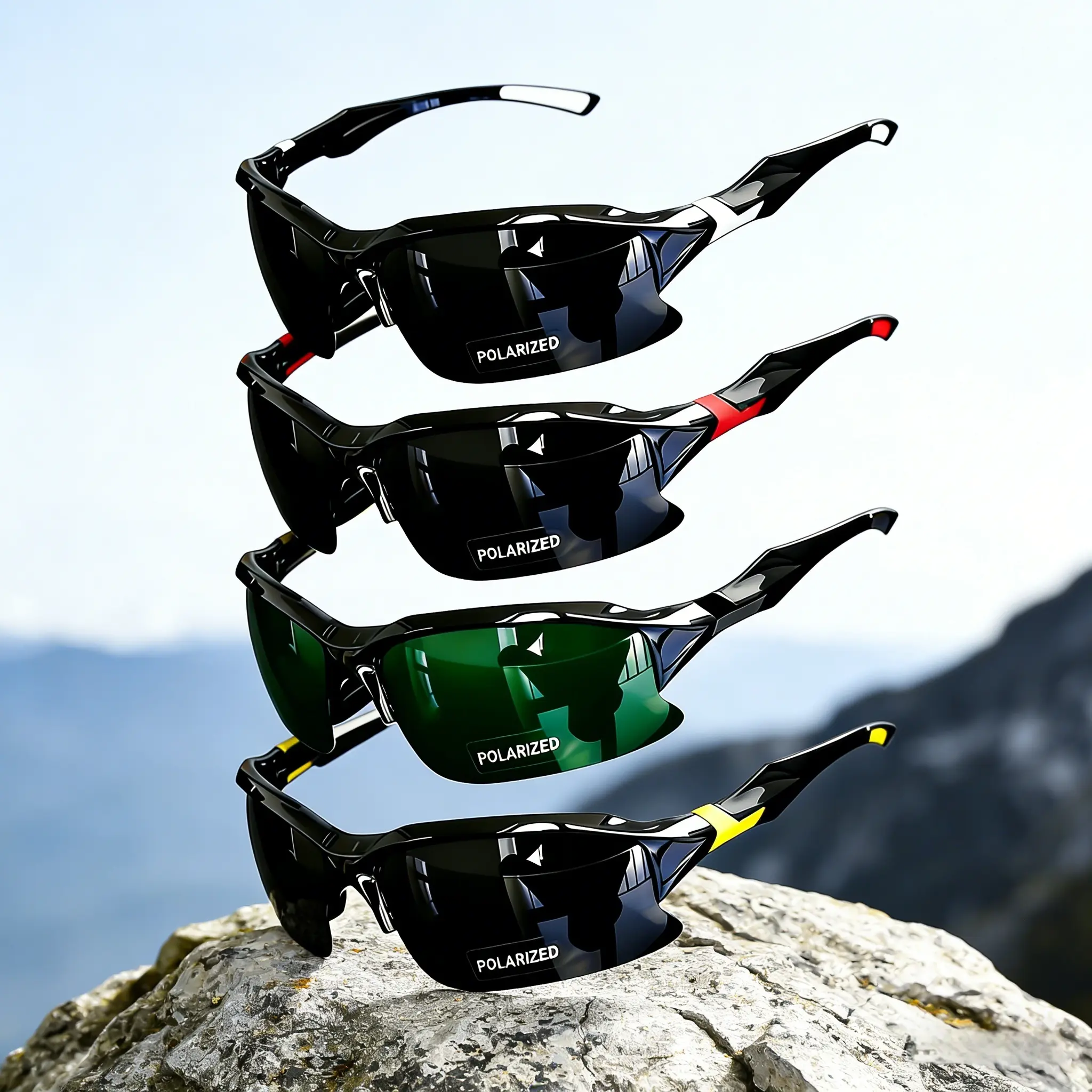 4-Pack Polarized Sports Sunglasses, Unisex Rimless Design, Lightweight and UV Protective for Running, Fishing & Golf