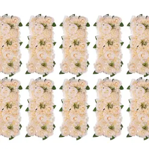 BLOSMON Wedding Dining Table Flower Centerpiece Arch Silk Rose Flower Arrangement 10Pcs Table Runner Sweetheart Table Reception Decorations Artificial Centerpiece Kitchen Living Room Decor, Champagne Set Backdrop Ornaments