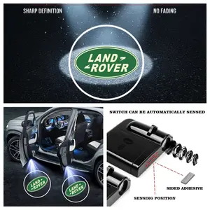 4-Pack Land Rover Logo Car Door LED Welcome Projector Lights, Compatible with Land Rover Range Rover/Defender/Discovery/Evoque Series Vehicles, Peel-and-Stick Non-Destructive Drill-Free Waterproof Courtesy Lights