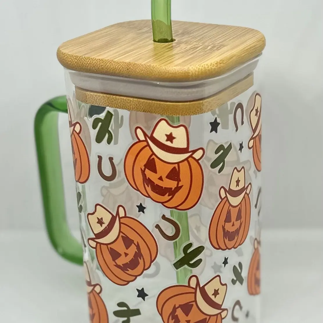 17oz square drinking glass with handle