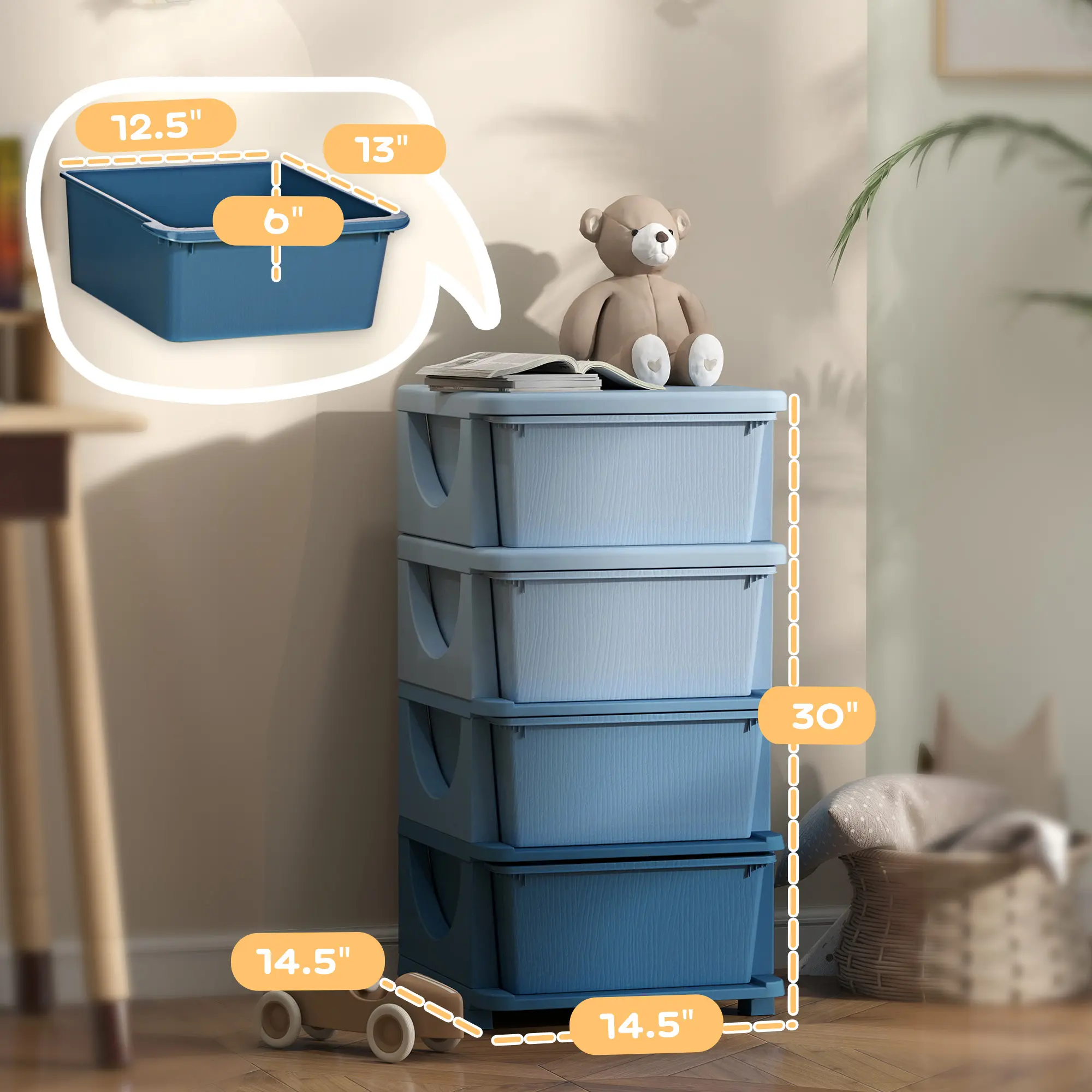 4 Tier, 4 Drawers, Blue