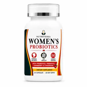 Nutriveska Women’s Dietary Probiotic Supplement - 25B CFU, Prebiotics, Fiber, Cranberry, D-Mannose - 60 Capsules for Feminine Balance, Gut Health, Urinary Support