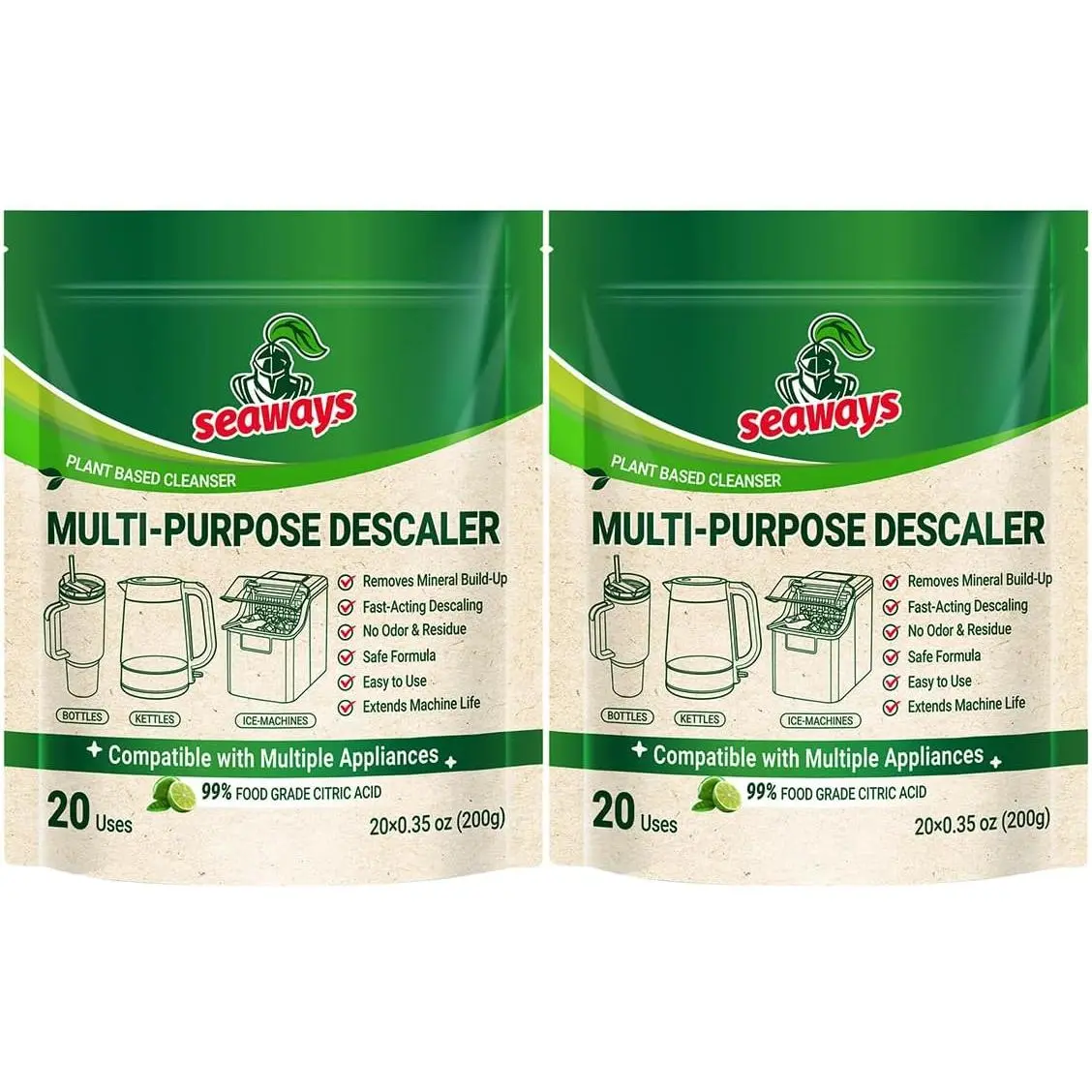 Multi-Purpose Descaler & Cleaner Powder Packets (40 Uses, 2-Pack) — Descaling Solution for Nespresso, Coffee Machine, Ice Maker & Kettle | Citric Acid Limescale Remover | 20×0.35 ozGift.