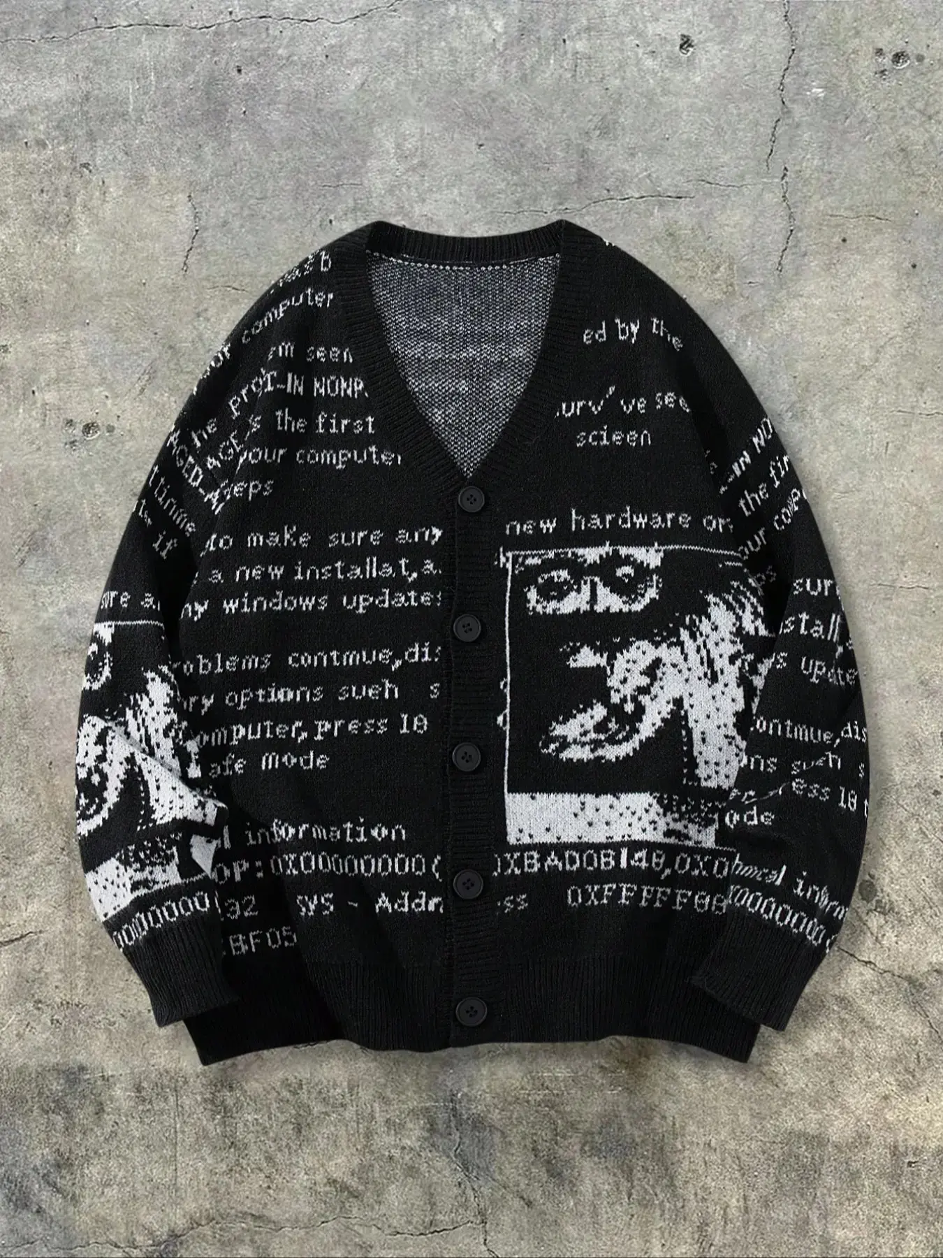 Men's Cartoon Print Crew Neck Loose Long Sleeve Knit Sweater Casual Spring Fall 2026