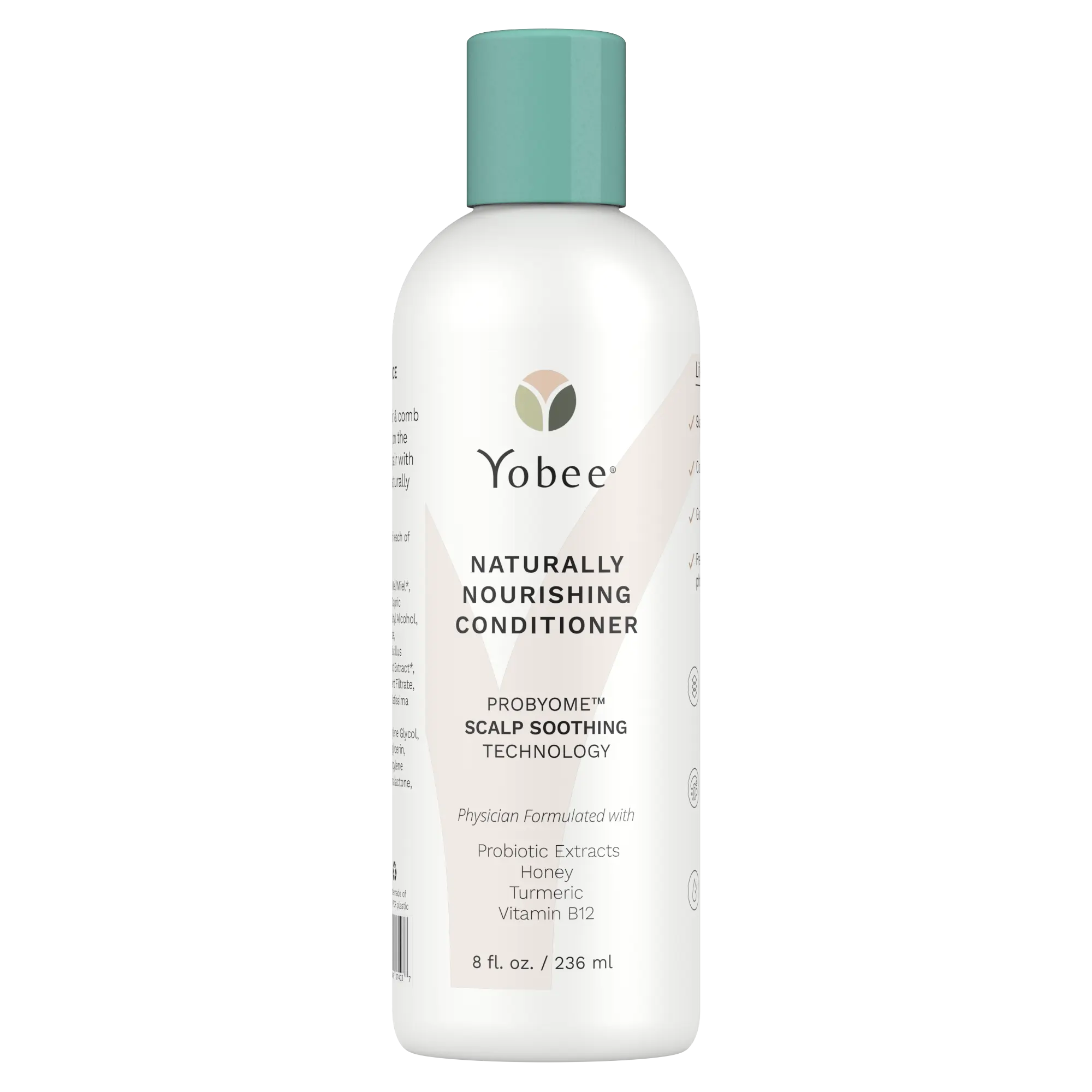 Yobee Hair Conditioner - Dry, Itchy Scalp & Dandruff Relief - Organic & Toxin-Free - Hydrating with Para Probiotic Blend, Organic Honey, Turmeric, Vitamin B12, Coconut & Avocado Oil - Adults & Children Gentle Haircare | Doctor Formulated - 8 Oz
