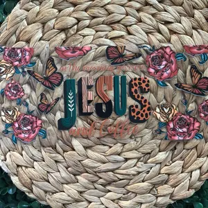 Jesus UVDTF Cup Wrap with Floral and Butterfly Design for Coffee Lovers
